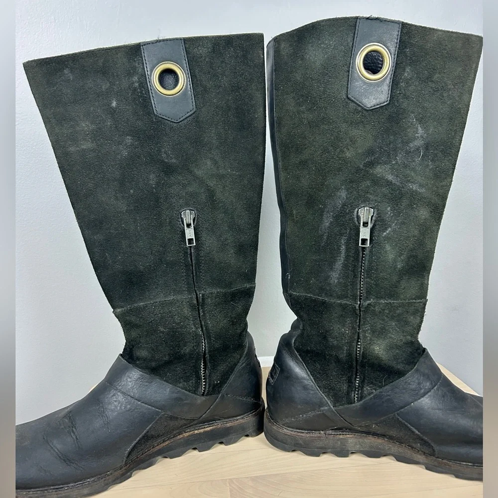 SOREL Wicked‎ Work Boot Tall Size 8 Leather Suede Black Green Winter Waterproof - Picture 5 of 7